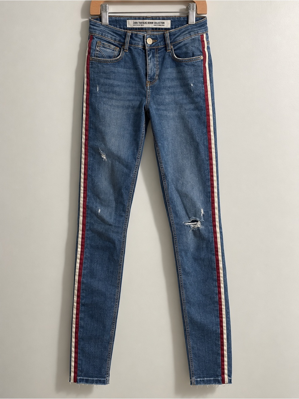 Zara destroyed jeans side striped